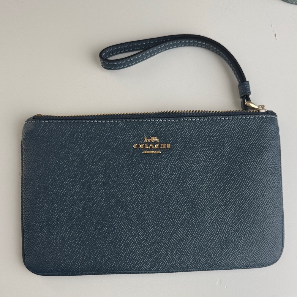 Coach Navy Wristlet with Gold Accents